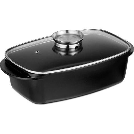 Plat à gratin avec couvercle, cocotte 5 L, antiadhésif, bouton arme, pour plaques électriques & au gaz, noir (1/5)