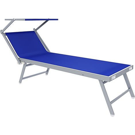 Lettino Blu Prendisole Pieghevole Professionale In Alluminio E Tessuto Textilene Tettuccio Orientabile Tettino Parasole Sdraio Prendi Sole Mare Spiaggia Piscina Giardino 182 x 60 x 38 cm