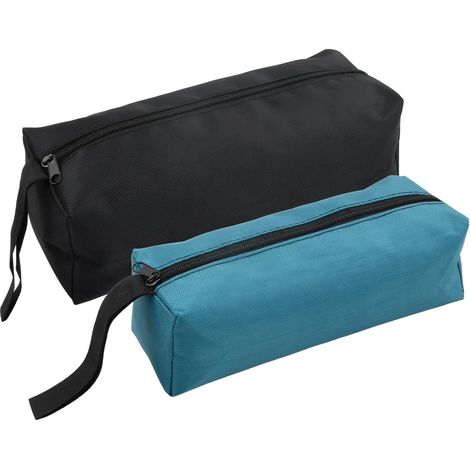 Lot de 2 sacs à outils (30 x 10 x 10 cm et 25 x 8 x 8,5 cm) : petits sacs étanches et robustes, parfaits pour les outils de menuisier et les outils électriques. Coloris : noir et bleu. (1/5)