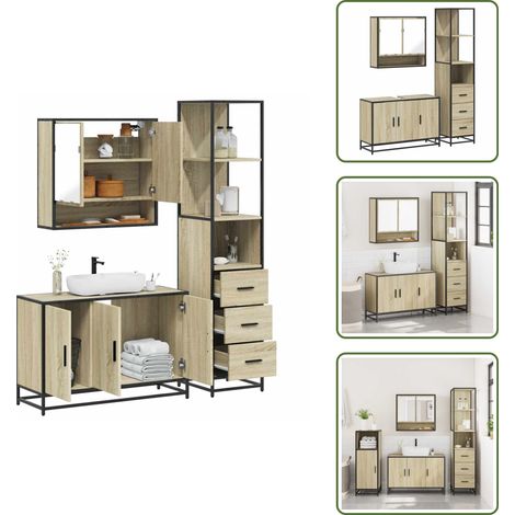 The Living Store Set de muebles de baño 3 pzas madera contrachapada roble Sonoma - Armario de baño