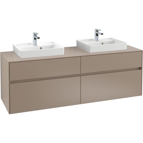 Villeroy & Boch Collaro Waschbeckenunterschrank 1600x548x500 mm, 4 Auszüge , für 2 Waschbecken, C02100, Farbe: Front/Korpus: Soft Grey, Griff: Soft Grey - C02100VK