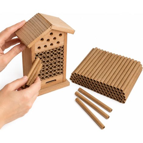 Tubes en Papier pour Abeilles Maçonnes 100 Pièces Cartons de Nidification 8mm, Recharge de Remplacement Creux, Insert Durable pour Hôtel à Insectes Maison Jardin Élevage (1/5)
