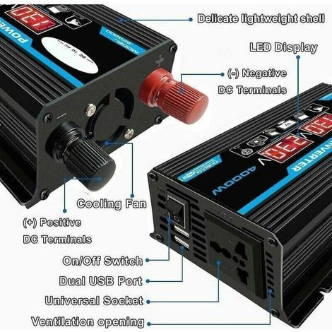 12V bis 220V Sinus-Wechselrichter, 300W, LED-Anzeige, 2 EU-Steckdosen und 1 USB-Anschluss, Überlast- und Kurzschlussschutz (1/5)