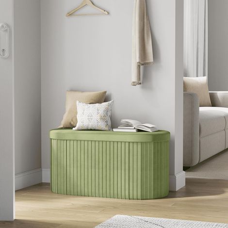 WOLTU Pouf Contenitore Moderni in Velluto, 76x38x38cm, Verde