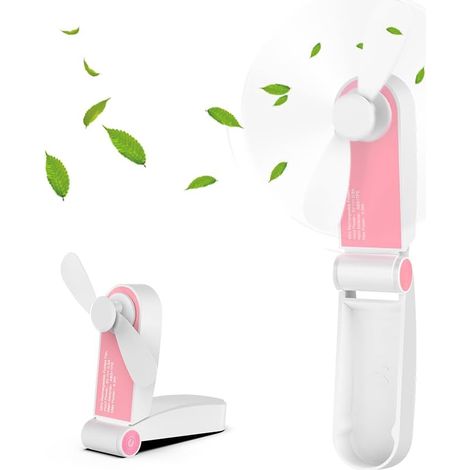 Mini Ventilateur de Poche Pliable, Portatif Ventilateur De Poche Rechargeable Portable avec Câble USB Réglable à 2 Vitesses, Rose