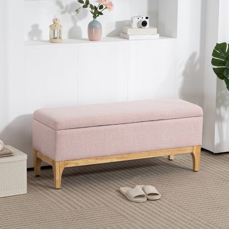Skandinavische Aufbewahrungsbank/Kommode mit abnehmbarem Deckel, Leinenstoff, 110 x 39 x 45 cm, rosa