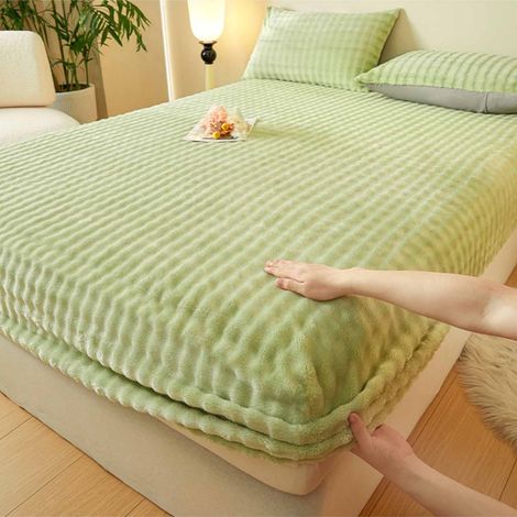 Housse De Lit Extensible - Flanelle Épaisse - Pour Matelas Jusqu'à 35 Cm - Taille Reine 150x200 Cm - Vert - 1 Pièce (1/5)