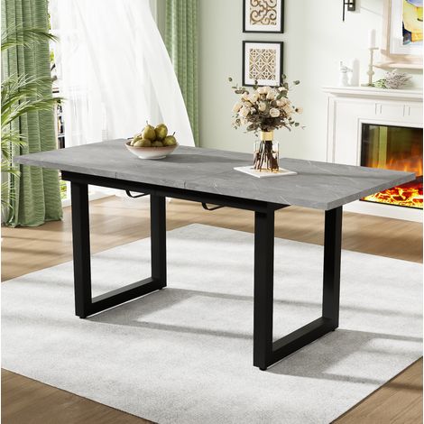 Tisch Esstisch ausziehbar 140 180 cm MDF Grau Schwarz OKMYHOME (1/5)