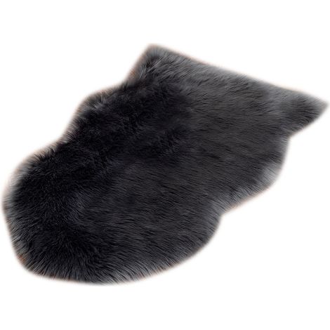 Tapis de luxe en laine artificielle australienne douce et moelleuse, pour chambre ou salon, 40 x 60 cm, noir (1/2)