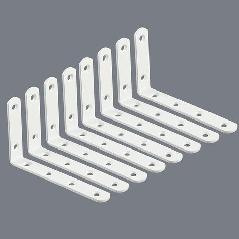 8 Pcs - Equerre Etagere - Support Murale - Acier Inoxydable - Forme L 90 Degrés - Pour Bibliothèque Salon Chambre - Blanc - 12,5x7,5cm