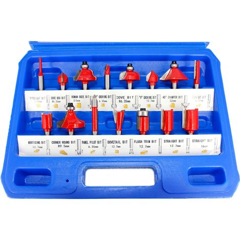 15-teiliges 1/4-Zoll-Hartmetall-Holzfräser-Set mit Koffer, Gravier- und Fräswerkzeugen (1/5)