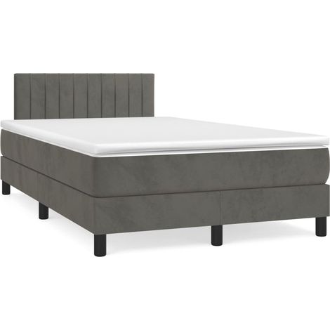 Cama box spring con colchón terciopelo gris oscuro 120x190 cm