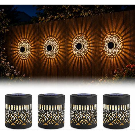 Lampes solaires mandala décoratives 4 pièces blanc chaud, appliques murales extérieures colorées pour jardin terrasse clôture cour (1/5)