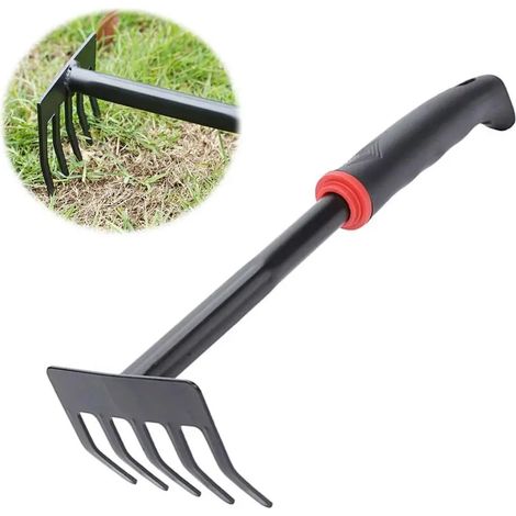 (Râteau à cinq dents) Pelle de jardinage, outils de jardinage potager, pelle à main en acier, truelle et râteau à 5 dents pour planter, désherber, ameublir le sol, creuser (1/5)