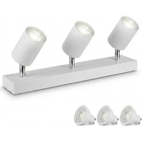 Ceiling Spot Bar, 3 Adjustable Heads, GU10 LED Light Fixture 4000K, White Metal, Kitchen, Bathroom (1/5)