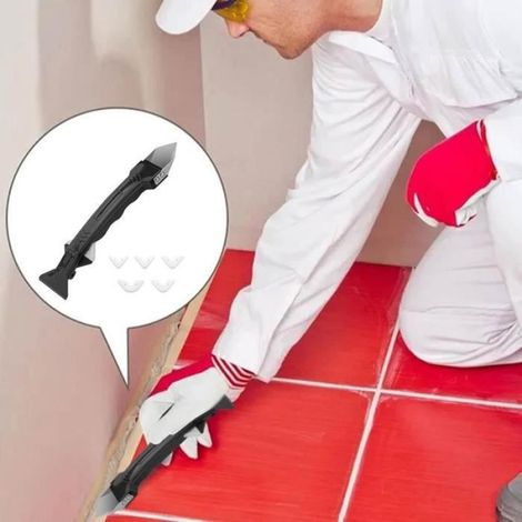 Grattoir à calfeutrage en silicone,grattoir à joint solide avec 5 tête en silicone,kit d'outils de calfeutrage polyvalent dissolvant (1/4)