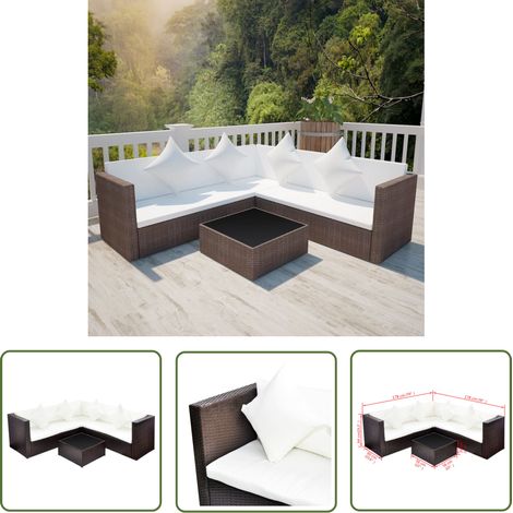 The Living Store 4-tlg. Garten-Lounge-Set mit Kissen Poly-Rattan Braun - Outdoor Möbel - Loungeset - Gartenmöbel - Rattan Gartenmöbel - Poolmöbel (1/4)