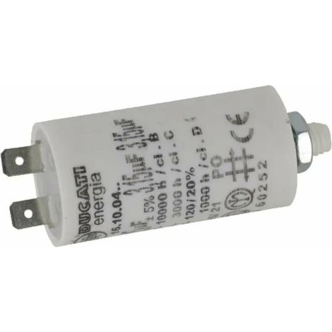 – Condensateur de démarrage universel 3,15µF 450V Ø25mm longueur 49mm – Fixation M8 – 2 cosses – Pour pompes et volets roulants