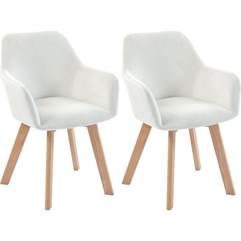 Lot 2 Chaises Altamiro Design Scandinave Velours Crème Bois Salon Bureau