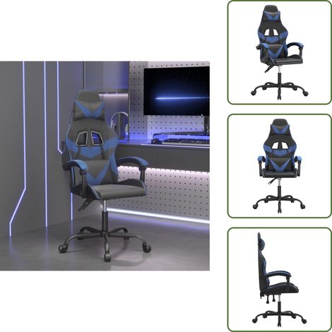 Silla de cuero sintético - vidaXL Silla gaming giratoria cuero sintético negro y azul - Silla giratoria 360 grados