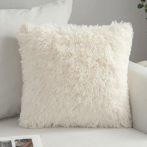 Lot de 2 Housse de coussin,Fausse fourrure,Blanc crème,43x43cm,Intérieur (1/3)