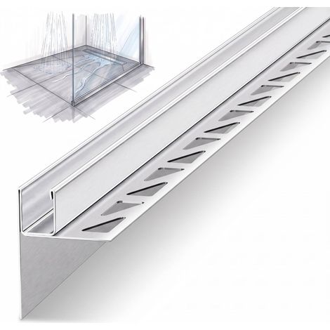 Dalsys Gefällekeil Dusche, Silber U-Profil zur Glasaufnahme für ebenerdige Dusche, aus korrosionsbeständigem V2A Edelstahl - 120cm, Höhe 19mm, Links