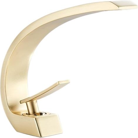 Robinet de cuisine Robinet d'évier de lavabo mitigeur de salle de bains chaude et froide, robinet d'évier de lavabo monotrou, robinet de salle de bains à montage sur pont, grue de mélangeur(Brushed Go (1/5)