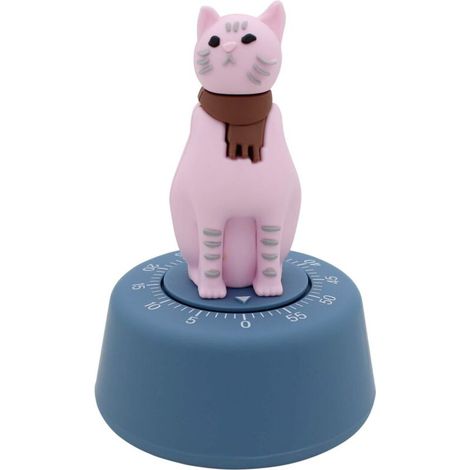 Timer da cucina meccanico a forma di gatto rosa: design giocoso, funzionamento senza batterie, ideale per cucine francesi.