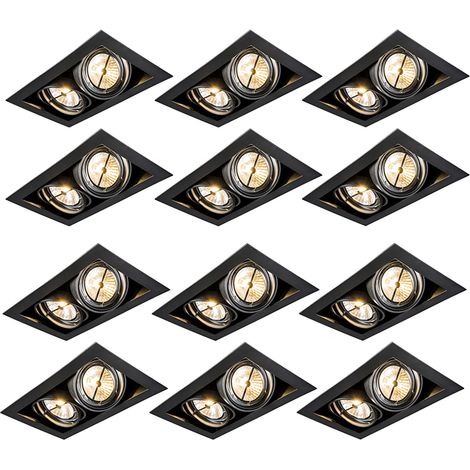12er Set Einbauspots schwarz AR111 verstellbar 2-flammig - Oneon