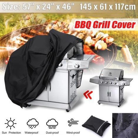 Housse de Barbecue Couverture de Grill Imperméable Sangle Ajustable Noir Jardin Patio - 145x61x117cm (1/4)