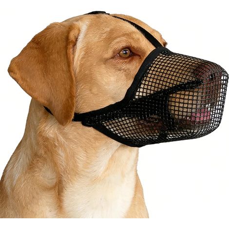 Breathable Dog Muzzle with Touch Fastener Straps, Adjustable Soft Mesh Anti-Bite Anti-Scavenging Muzzle for Small Medium Large Long-Nosed Dogs (Black, Size L) (1/5)