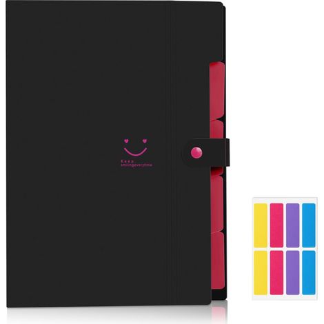 Chemise de classement A4, chemise à 7 pochettes, organiseur de documents A4 avec étiquettes, système de classement pour la maison, le bureau, l'école (chemise noire) (1/5)