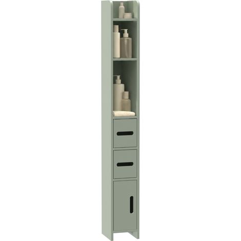 Meuble Colonne de Salle de Bain, Armoire Toilette Haute avec Étagères et Placards - 15 x 17 x 120 cm, Vert Clair (1/5)