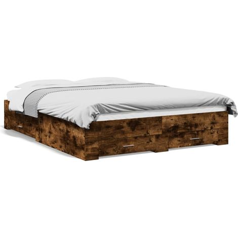 Lit double,Lit adulte,Cadre de lit avec tiroirs sans matelas chêne fumé 150x200 cm CFW6015489 (1/5)