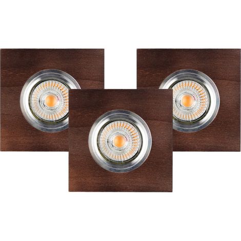 Lot de 3 Plafonnier encastrable en Hêtre teinté Noyer Plaque Bois 10 cm VITAR (1/3)