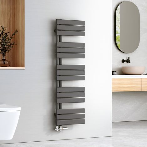 EMKE Radiadores toalleros de agua Toallero Baño Radiador, toallero de paneles, conexión lateral, radiador secador de toallas de agua caliente, Antracita, 1320 x 400 mm, 570W