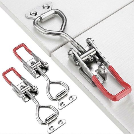 Set di 2 tenditori a leva in acciaio inox con blocco caisse regolabile buco della serratura per cassette, armadi, cassetti, porte e finestre (1/5)