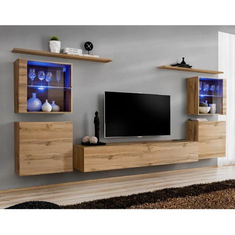 Meuble TV Mural Design "Switch XIV" 320cm Naturel (1/2)