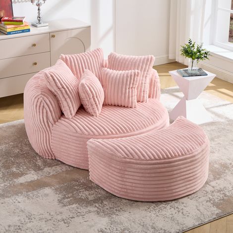Sillón relax redondo con reposapiés, 168 x 123 x 63 cm, chenilla rosa DESVIAE (1/5)