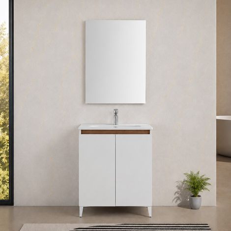 Mobile bagno a terra 60 cm bianco due ante con lavabo Kleo (1/5)