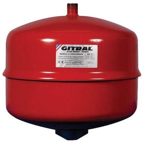 Gitral – Vase d'expansion 4L – Membrane fixe 3 bar – Pour installations chauffage circuit fermé – Revêtement peinture rouge (1/2)