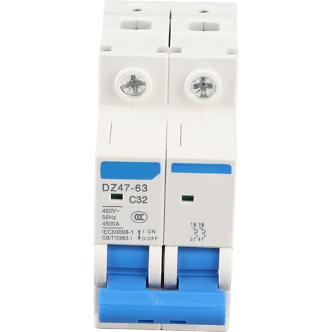 Interruttore automatico bipolare da 32 A, montaggio su guida DIN, protezione da sovraccarico e cortocircuito per decorazione d'interni, CA 220/380 V