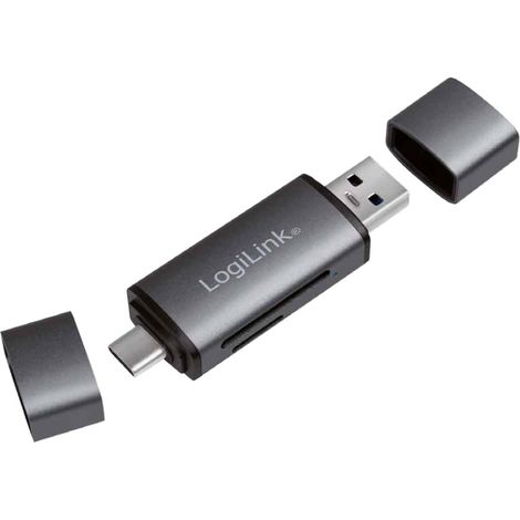 Lettore di schede LogiLink USB 3.2 Gen1 - SD/microSD, USB-C e USB-A OTG, alloggiamento in alluminio, trasferimento a 5 Gb/s