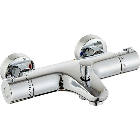 Thermostatic Bath Mixer Faucet, Waterfall Spout, Brass Thermostatic Bath Mixer Faucet, with 38°C Safety Button, Chrome Thermostatic Shower Faucet, Bathtub Installation (1/4)