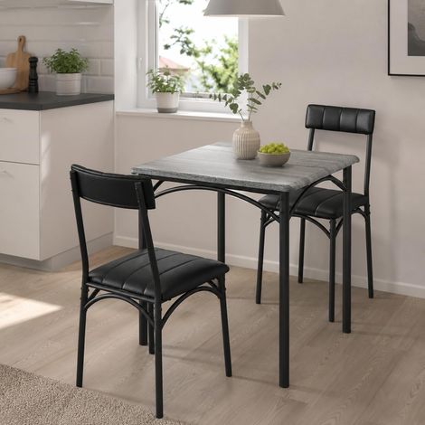 Table Carrée 2 Chaises Rembourrées - Gris Ciment - 73×73,5×75,4 cm