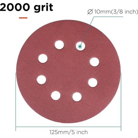 40 feuilles/disques abrasifs velcro pour ponceuse excentrique, diamètre 125 mm – 8 trous, Grain 1000/disques abrasifs papier abrasif/excentrique (1/5)