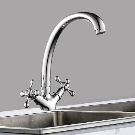 Mélangeur évier Monotrou Laiton Chrome Poli Double Commande (1/3)