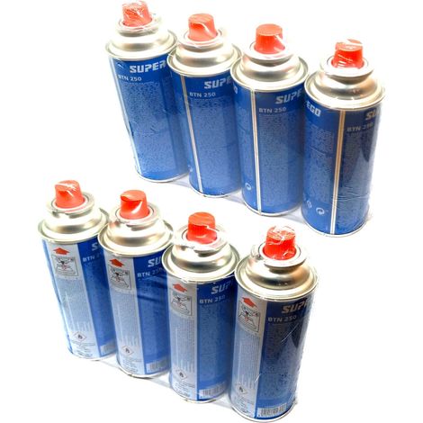 Pack 8 cartuchos de gas para cocina portátil camping - 250 BTN (100% Butano) SEH003800