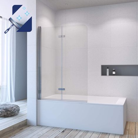 AQUABATOS Badewannenabtrennung Badewannenfaltwand 5 mm ESG glas mit Nano Beschichtung Duschtrennwand für Badewanne 5. 120 x 140 cm Silberne (1/5)