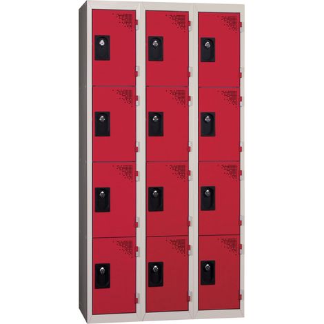 PROVOST - Vestiaire multicases monobloc Provost - 3 colonnes × 4 cases en acier rouge
